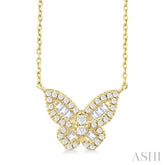 1/3 ctw Petite Butterfly Baguette and Round Cut Diamond Fashion Pendant With Chain in 10K Yellow Gold