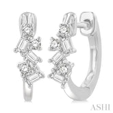 1/4 ctw Petite Fusion Scatter Baguette and Round Cut Diamond Fashion Huggies in 14K White Gold