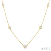 3/4 ctw Bezel Set Round Cut Diamond Station Necklace in 14K Yellow Gold