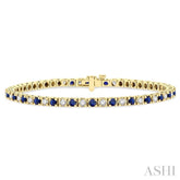 2.5 MM Sapphire and 1 1/2 ctw Round Cut Diamond Square Box Link Precious Tennis Bracelet in 14K Yellow Gold