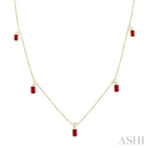 5x3 MM Octagonal Shape Ruby and 1/4 ctw Round Cut Diamonds Precious Station Necklace in 14K Yellow Gold
