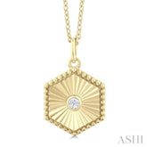 1/20 ctw Hexagon fluted medallion Round Cut Diamond Pendant With Chain in 10K Yellow Gold