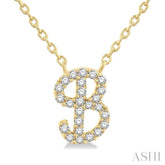 1/10 ctw Initial 'B' Calligraphy Round Cut Diamond Fashion Pendant With Chain in 10K Yellow Gold