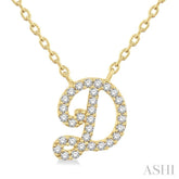1/10 ctw Initial 'D' Calligraphy Round Cut Diamond Fashion Pendant With Chain in 10K Yellow Gold