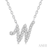 1/10 ctw Initial 'W' Round cut Diamond Pendant With Chain in 10K White Gold