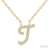 1/20 ctw Initial 'T' Round cut Diamond Pendant With Chain in 10K Yellow Gold