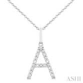 1/10 ctw Initial 'A' Round Cut Diamond Fashion Pendant With Chain in Sterling Silver