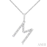 1/10 ctw Initial 'M' Round Cut Diamond Fashion Pendant With Chain in Sterling Silver