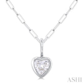 1/5 ctw Heart Shape Bezel Set Diamond Fashion Pendant With Paperclip Chain in 14K White Gold