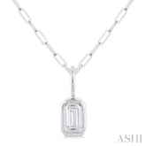 1/5 ctw Emerald Cut Bezel Set Diamond Fashion Pendant With Paperclip Chain in 14K White Gold