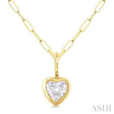 1/5 ctw Heart Shape Bezel Set Diamond Fashion Pendant With Paperclip Chain in 14K Yellow Gold