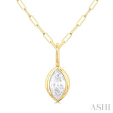 1/5 ctw Marquise Cut Bezel Set Diamond Fashion Pendant With Paperclip Chain in 14K Yellow Gold