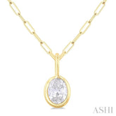 1/5 ctw Oval Cut Bezel Set Diamond Fashion Pendant With Paperclip Chain in 14K Yellow Gold