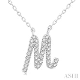 1/10 ctw Initial 'M' Calligraphy Round Cut Diamond Fashion Pendant With Chain in 14K White Gold