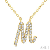 1/10 ctw Initial 'M' Calligraphy Round Cut Diamond Fashion Pendant With Chain in 14K Yellow Gold