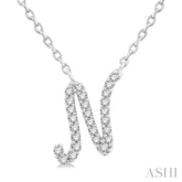 1/10 ctw Initial 'N' Round cut Diamond Pendant With Chain in 14K White Gold