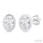 1/5 ctw Petite Bezel Set Oval Cut Diamond Fashion Stud Earring in 10K White Gold