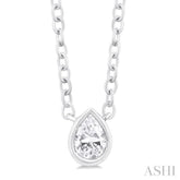 1/6 ctw Petite Bezel Set Pear Cut Diamond Fashion Pendant With Chain in 10K White Gold