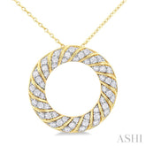 1/2 ctw Ribbed Swirl Circle Round Cut Diamond Fashion Pendant With Chain in 10K Yellow Gold