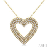 3/8 ctw Heart Shape Triple Row Round Cut Diamond Fashion Pendant With Chain in 14K Yellow Gold