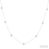 1/2 ctw Bezel Set Round Cut Diamond Paperclip Station Necklace in 14K White Gold