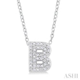 1/8 ctw Bubble Accent Initial 'B' Round Cut Diamond Fashion Pendant With Chain in 10K White Gold