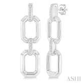 1/10 ctw Bold Open Window Octagonal Shape D-Link Round Cut Diamond Fashion Earring in Sterling Silver