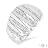 1/10 ctw Ribbed Dome Shape Round Cut Diamond Bold Wide Fashion Band in Sterling Silver
