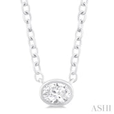 1/6 ctw Petite East-West Bezel Set Oval Cut Diamond Fashion Pendant With Chain in 10K White Gold