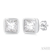 1/5 ctw Petite Bezel Set Princess Cut Diamond Fashion Stud Earring in 10K White Gold