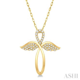 1/6 ctw Angel Wing Round Cut Diamond Cross Pendant With Chain in 10K Yellow Gold