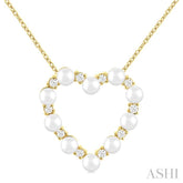 3 MM Round Shape Cultured Pearl and 1/5 ctw Heart Shape Round Cut Diamond Pendant With Chain in 14K Yellow Gold