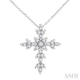 1/4 ctw Floral Leaf Cross Round Cut Diamond Fashion Pendant With Chain in 14K White Gold