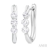 1/2 ctw 3-Stone Round Cut Diamond Fashion Hoop Earring in 14K White Gold