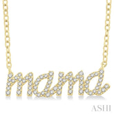 1/5 ctw 'mama' Script Round Cut Diamond Necklace in 10K Yellow Gold