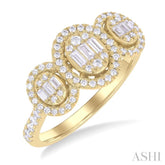 5/8 ctw Oval Shape Past, Present & Future Fusion Baguette and Round Cut Diamond Engagement Ring in 14K Yellow Gold