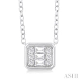 1/6 ctw Petite Bezel Set East-West Emerald Shape Fusion Baguette and Round Cut Diamond Fashion Pendant With Chain in 10K White Gold