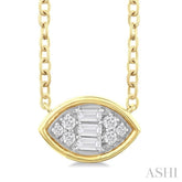 1/6 ctw Petite Bezel Set East-West Marquise Shape Fusion Baguette and Round Cut Diamond Fashion Pendant With Chain in 10K Yellow Gold