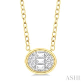 1/6 ctw Petite Bezel Set East-West Oval Shape Fusion Baguette and Round Cut Diamond Fashion Pendant With Chain in 10K Yellow Gold