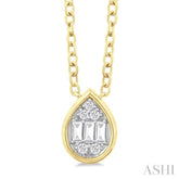 1/6 ctw Petite Bezel Set Pear Shape Fusion Baguette and Round Cut Diamond Fashion Pendant With Chain in 10K Yellow Gold