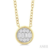 1/6 ctw Petite Bezel Set Round Shape Fusion Baguette and Round Cut Diamond Fashion Pendant With Chain in 10K Yellow Gold