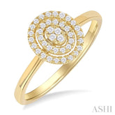 1/6 ctw Double Halo Oval Shape Petite Round Cut Diamond Fashion Ring in 10K Yellow Gold