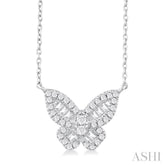 1/3 ctw Petite Butterfly Baguette and Round Cut Diamond Fashion Pendant With Chain in 14K White Gold