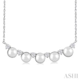 4.5 MM Round Shape Cultured Pearl and 1/6 ctw Smile Round Cut Diamond Necklace in 10K White Gold