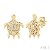1/10 ctw Petite Turtle Round Cut Diamond Fashion Stud Earring in 10K Yellow Gold