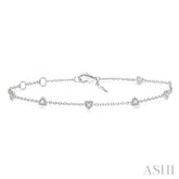 1/6 ctw Heart Shape Mount Round Cut Diamond Station Bracelet in 10K White Gold