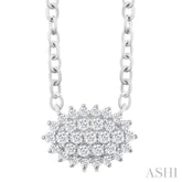 1/6 ctw Petite East-West Set Oval Shape Round Cut Diamond Cluster Fashion Pendant With Chain in 10K White Gold