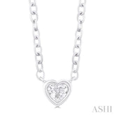 1/6 ctw Petite Bezel Set Heart Shape Diamond Fashion Pendant With Chain in 10K White Gold