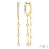 1/3 ctw Round Cut Diamond Chain Dangler Hoop Earring in 10K Yellow Gold