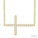 1/10 ctw Petite Sideways Cross Round Cut Diamond Fashion Pendant With Chain in 10K Yellow Gold